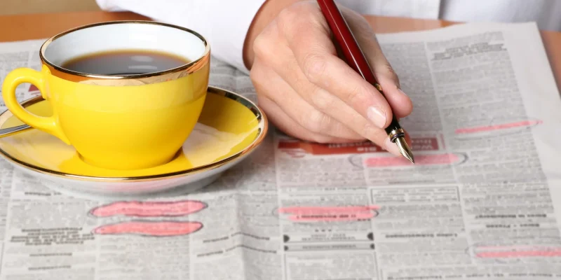 this is a photo of a person drinking coffee looking for job, and title loans can help them